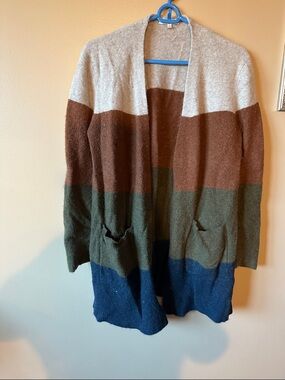 Madewell Striped Open-Front Cardigan in Cream, Brown, Green, Blue